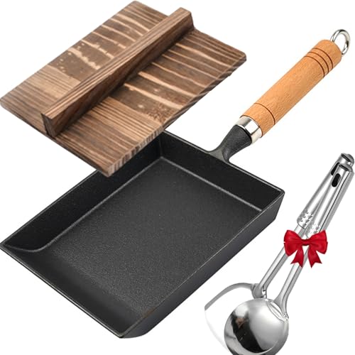 Gyagalre Japanische Eisenpfanne Mit Schaufel und Löffel,Uncoated Iron Pan, Traditional Iron Pan for Healthy Cooking, No Chemical Coating Rustproof and Easy to Clean (15 * 20 quadratische Pfanne) von Gyagalre