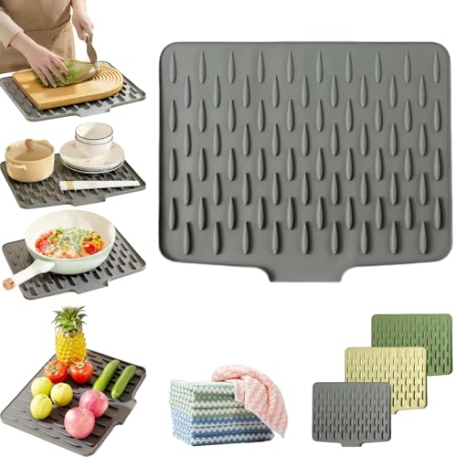 Wanishauber Abtropfmatte, 2025 New Auslaufsicherer Arbeitsplattenschutz Aus Silikon – Hitzebeständige Und Rutschfeste Matte Tropfmatte Spüle für Küchenspüle (Grau, Groß: 36 × 28 cm) von Gyagalre