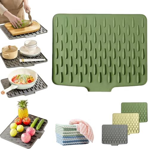 Wanishauber Abtropfmatte, 2025 New Auslaufsicherer Arbeitsplattenschutz Aus Silikon – Hitzebeständige Und Rutschfeste Matte Tropfmatte Spüle für Küchenspüle (Grün, Groß: 36 × 28 cm) von Gyagalre