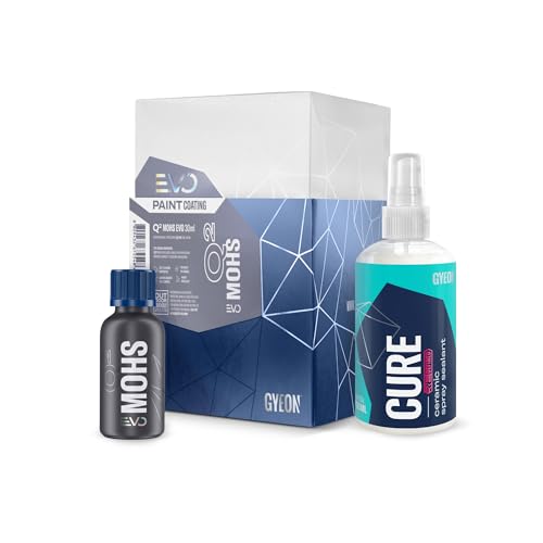 GYEON Q² Mohs EVO + Q²M Cure Detailer - Auto Keramikversiegelung - langanhaltender Tiefenglanz, mit starker hydrophober Beschichtung, bis zu 48 Monate (30 ml + 100 ml) von Gyeon