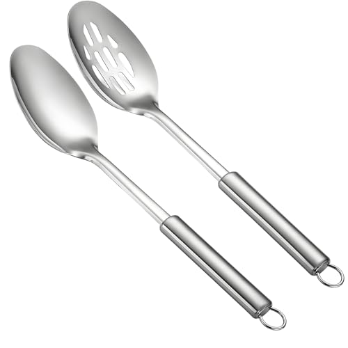 2 x Kochlöffel, Edelstahl-Kochlöffel, Edelstahllöffel zum Kochen, Servierlöffel, Kochlöffel, zum Mischen, Servieren, Rühren von Küchenutensilien. von Gyinere