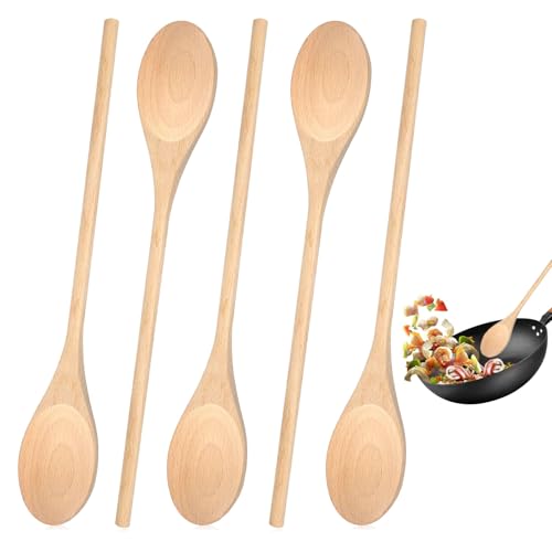 Holzlöffel zum Kochen, langer Griff zum Mischen, Verkosten, Rühren von Lebensmitteln, große Kochutensilien aus Holz (5 Stück) von Gyinere