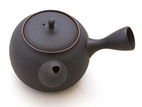 Gyokko Japanische Teekanne Sendan Sen Kaku, Keramik Kyusu Tokoname Japan. Schwarz. Integriertes Tee-Sieb, Nicht glasiert von Gyokko