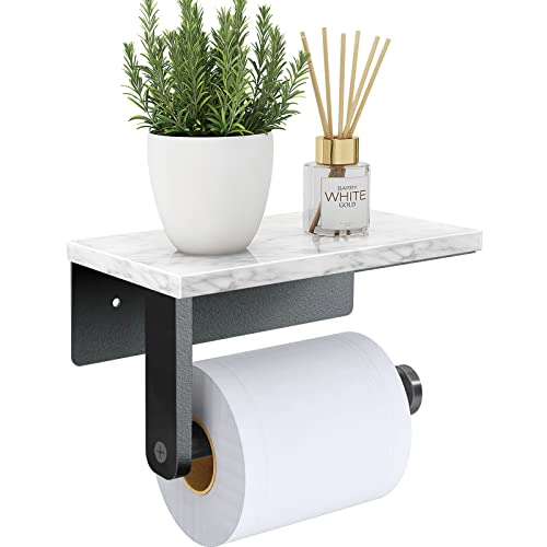 Gypie Marmor Toilettenpapierhalter mit Ablage, 304 Edelstahl Schraube Wandmontage, Papierrollenhalter für Badezimmer Waschraum, Mattschwarz von Gypie
