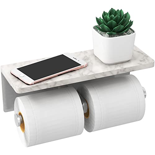 Toilettenpapierhalter aus gebürstetem Nickel mit Regal, neues Upgrade Doppel-Toilettenpapierhalter mit Aufbewahrung, Marmorrolle Toilettenpapier Wandhalterung für Badezimmer Waschraum von Gypie