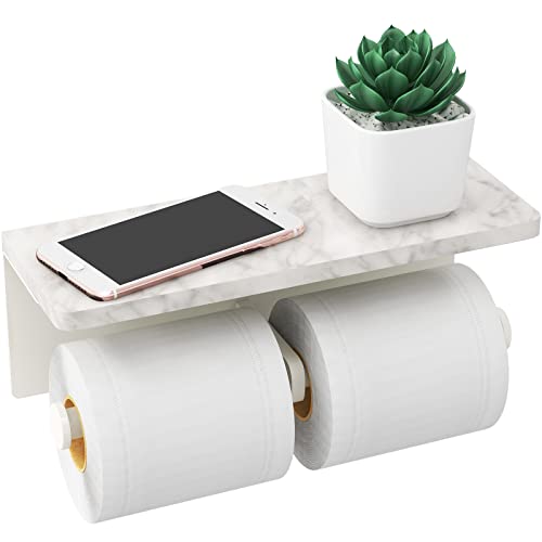 Weißer Toilettenpapierhalter mit Ablage, neuer Upgrade Doppel-Toilettenpapierhalter mit Aufbewahrung, Marmorrolle Toilettenpapier Wandhalterung für Badezimmer Waschraum von Gypie
