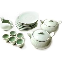 Vintage Seyei Fine China Espresso Set, Jade Handbemalt, Made in Japan von GypsyTradingPost