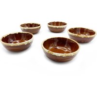 Mid-Century Handgemachte Ofenfeste Braune Tropf Clay Schalen - 5 Stück von GypsyTradingPost
