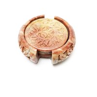 Mid-Century Modern Handgemachte Floral Marmor Stein Untersetzer Mit Halterung - 7 Stück von GypsyTradingPost