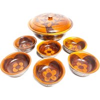 Vintage 8 Stück Servieren Satz Von Hand Geschnitzt Floral Rosenholz Schalen Curaco von GypsyTradingPost