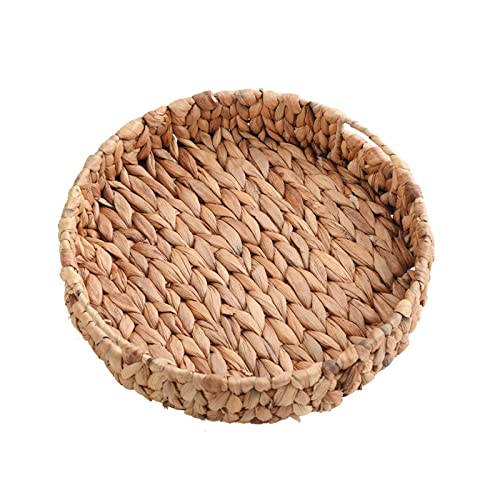 Gyrategirl Rundes Gras gewebtes Tablett handgewebte natürliche Wasser Hyazinthe Serviertabletts Aufbewahrungskörbe Home Decor Organizer Tablett für Frühstück Süßigkeiten Snack Obst Kunst und Handwerk von Gyrategirl