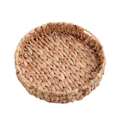 Gyrategirl Rundes Gras gewebtes Tablett handgewebte natürliche Wasser Hyazinthe Serviertabletts Aufbewahrungskörbe Home Decor Organizer Tablett für Frühstück Süßigkeiten Snack Obst Kunst und Handwerk von Gyrategirl