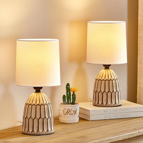 GyroVu 2er Set Nachttischlampe, Tischlampe mit Stoffschirm, Keramikfuß, Boho nachttischlampe für Wohnzimmer Schlafzimmer Büro Deko von GyroVu