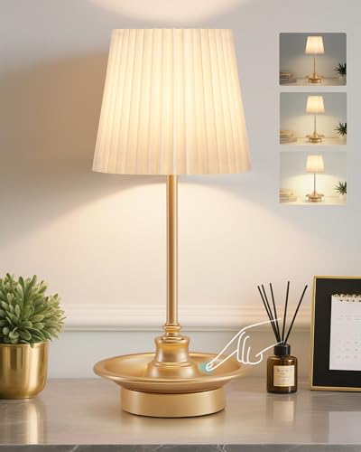 GyroVu Tischleuchte Outdoor LED Tischlampe Kabellos, Tragbare Akku Tischleuchte, Touch Dimmbar mit 3 Farbtemperaturen, Nachttischlampe Aufladbar für Leselampe, Restaurant, Schlafzimmer, Camping von GyroVu