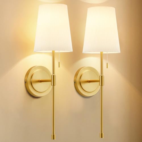 GyroVu Wandleuchten 2er-Set, fest verdrahtete Wandleuchten mit Zugkette, retro-industrielle Spiegel-Wandleuchten mit weißem Stoffschirm, Innenwandleuchten für Badezimmer, Schlafzimmer, Wohnzimmer GyroVu Wandleuchten 2er-Set, fest verdrahtete Wandleuchten mit Zugkette, retro-industrielle Spiegel-Wandleuchten mit weißem Stoffschirm, Innenwandleuchten für Badezimmer, Schlafzimmer, Wohnzimmer von GyroVu