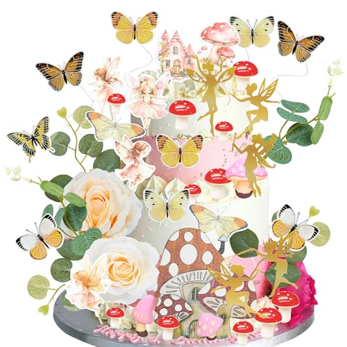 Gyufise 60 Stück Feen-Kuchenaufsätze, Schmetterlingskuchenspieße, Pilztür, Blumen, Kuchendekoration, Feengarten, Topper für Mädchen, Party, Geburtstag, Babyparty, Zubehör, Gelb Gyufise 60 Stück Feen-Kuchenaufsätze, Schmetterlingskuchenspieße, Pilztür, Blumen, Kuchendekoration, Feengarten, Topper für Mädchen, Party, Geburtstag, Babyparty, Zubehör, Gelb von Gyufise