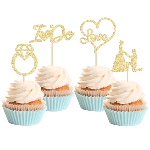 Gyufise Love I Do Cupcake-Topper mit Glitzer-Diamanten-Ring, für Brautparty, Hochzeit, Verlobung, Party, Kuchendekorationen, Gold, 24 Stück von Gyufise