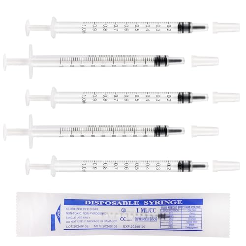 1 ml Kunststoff Spritzen mit Kappen 20 Stück Kolostrumspritze zum Nachfüllen und Messen von Flüssigkeiten, Haustierfütterung, Kleberapplikator（ohne Nadeln） von Gyxcelc