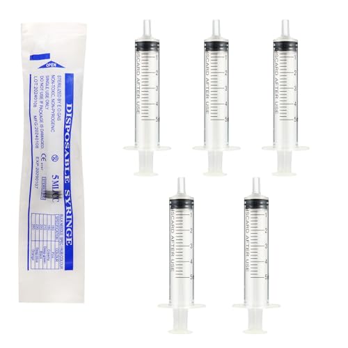 5 ml Kunststoff Spritzen mit Kappen 12 Stück Kolostrumspritze zum Nachfüllen und Messen von Flüssigkeiten, Haustierfütterung, Kleberapplikator（ohne Nadeln） von Gyxcelc