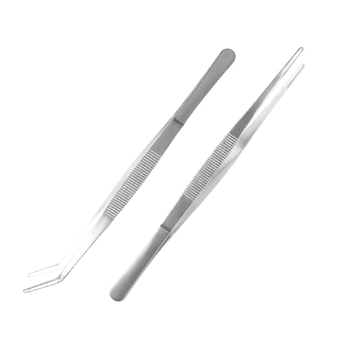 Bent Tweezers Blunt Tweezers 14cm Gebogene Pinzette, Stumpfe Pinzette Edelstahl Profi Rutschfest, Lang Gerade Pinzette Abgewinkelte Pinzetten für Wasserhaustiere, Korallen von Gyxcelc