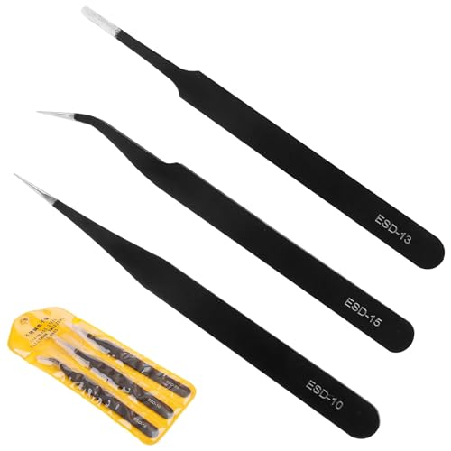 Pinzetten Set 3-Teilig Präzisions-Pinzette Antistatische ESD-Sicherheit Edelstahl Pinzettenset Nicht-Magnetischen für Detaillierte Arbeiten und Reparaturen von Computern, Handys, Uhren von Gyxcelc