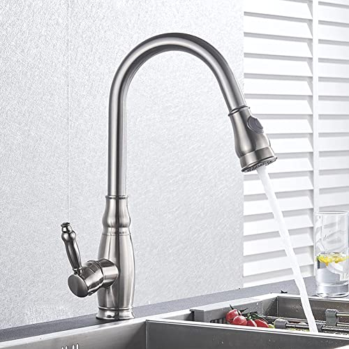 Wasserhahn Küche Küchenarmatur Mit 2 Funktionen Brause Spültischarmatur Mit Ausziehbar Brause Messing Einhebel 360° Drehbar Hoher Auslauf Gebürstet Spültischarmatur, Mischbatterie Küche von Gyxyyz