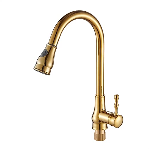 Wasserhahn Küche Küchenarmatur Mit 2 Funktionen Brause Spültischarmatur Mit Ausziehbar Brause Messing Einhebel 360° Drehbar Hoher Auslauf Gold Spültischarmatur, Mischbatterie Küche von Gyxyyz