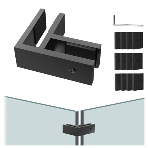 Gyykzz 1 Packung schwarze 90-Grad-Geländer-Glasklemme, kein Bohren erforderlich, T304 Geländerclip passend für 10 mm-13 mm dicke Balustrade, doppelseitige Halterung für Zaun, Balkondeck von Gyykzz