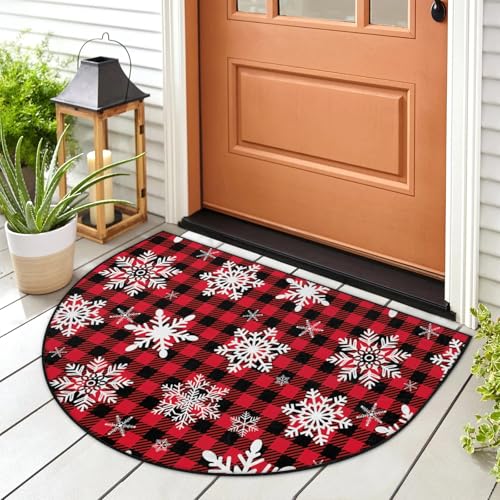 Halbrunde Weihnachts-Fußmatte, festlich, Urlaub, Willkommensmatte für Haustür, Veranda, Eingang, rutschfest, für Innen- und Außenbereich, Schneeflocken-Büffelkaro, halbkreisförmiger Teppich für Küche Halbrunde Weihnachts-Fußmatte, festlich, Urlaub, Willkommensmatte für Haustür, Veranda, Eingang, rutschfest, für Innen- und Außenbereich, Schneeflocken-Büffelkaro, halbkreisförmiger Teppich für Küche von GzLeyigou