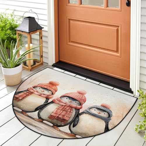 Halbrunde Weihnachts-Fußmatte, festlich, Urlaub, Willkommensmatte für Haustür, Veranda, Eingang, rutschfest, für drinnen und draußen, Pinguin, halbrund, für Küche, Terrasse, 91,4 x 96,5 cm Halbrunde Weihnachts-Fußmatte, festlich, Urlaub, Willkommensmatte für Haustür, Veranda, Eingang, rutschfest, für drinnen und draußen, Pinguin, halbrund, für Küche, Terrasse, 91,4 x 96,5 cm von GzLeyigou