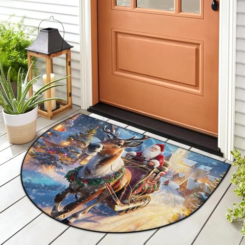 Halbrunde Weihnachts-Fußmatte, festlich, Urlaub, Willkommensmatte für Haustür, Veranda, Eingang, rutschfest, für drinnen und draußen, Schlitten mit Weihnachtsmann, halbrund, für Küche, Terrasse, 91,4 Halbrunde Weihnachts-Fußmatte, festlich, Urlaub, Willkommensmatte für Haustür, Veranda, Eingang, rutschfest, für drinnen und draußen, Schlitten mit Weihnachtsmann, halbrund, für Küche, Terrasse, 91,4 von GzLeyigou