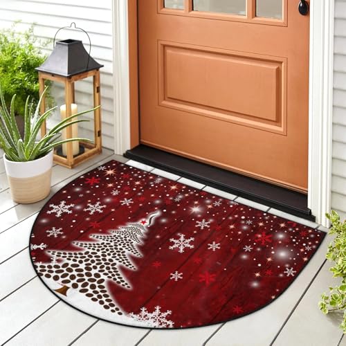 Halbrunde Weihnachts-Fußmatte, festlich, für Haustür, Veranda, Eingang, rutschfest, für drinnen und draußen, Kaffeebohnen, Weihnachtsbäume, halbrund, für Küche, Terrasse, 91,4 x 71,1 cm Halbrunde Weihnachts-Fußmatte, festlich, für Haustür, Veranda, Eingang, rutschfest, für drinnen und draußen, Kaffeebohnen, Weihnachtsbäume, halbrund, für Küche, Terrasse, 91,4 x 71,1 cm von GzLeyigou