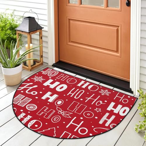 Halbrunde Weihnachtsmatte für die Haustür, Veranda, Eingang, rutschfest, für drinnen und draußen, Weihnachtsmann, Hohoho, halbrunder Teppich für Küche, Terrasse, 91,4 x 91,4 cm Halbrunde Weihnachtsmatte für die Haustür, Veranda, Eingang, rutschfest, für drinnen und draußen, Weihnachtsmann, Hohoho, halbrunder Teppich für Küche, Terrasse, 91,4 x 91,4 cm von GzLeyigou