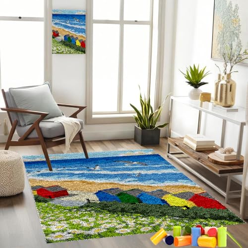 Gzaebji KnüpfsetsSelbst Knüpfen Set für Erwachsene Latch Hook Kit, Kreuzstich-Set, 40 x 70 cm Knüpfteppich Zum Selber knüpfen knüpfen Set Erwachsene Teppich Handarbeit für Anfänger Heimdekoration von Gzaebji