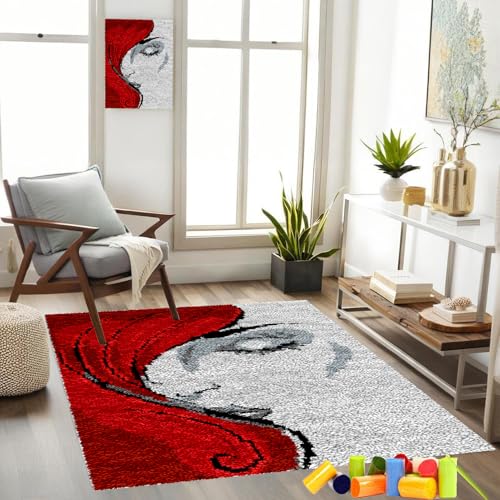 Gzaebji KnüpfsetsSelbst Knüpfen Set für Erwachsene Latch Hook Kit, Kreuzstich-Set, 40 x 70 cm Knüpfteppich Zum Selber knüpfen knüpfen Set Erwachsene Teppich Handarbeit für Anfänger Heimdekoration von Gzaebji