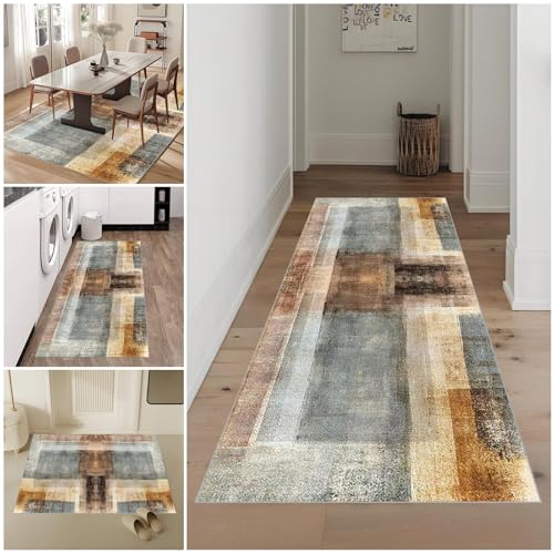 Gzaebji Teppich Läufer Flur Extra Lang rutschfest Flurläufer Küchenteppich Vintage Waschbar Flur Teppich Läufer Eingangsteppich für Waschküche Eingang Badezimmer Schlafzimmer Läufer 100 x 500 cm von Gzaebji