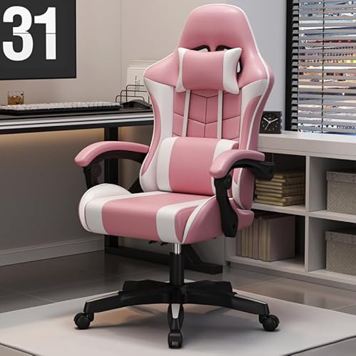Ergonomische Gaming Stuhl, hohe Rückenlehne, Computerstühle Computerstühle Racing Bürostühle Sessel, Höhenverstellbar Liegestuhl Schreibtischstuhl 150kg Belastbarkeit (weiß & rosa) von Gziztx