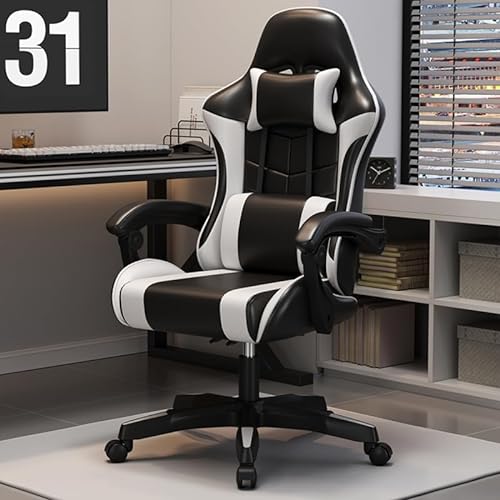 Ergonomische Gaming Stuhl, hohe Rückenlehne, Computerstühle Computerstühle Racing Bürostühle Sessel, Höhenverstellbar Liegestuhl Schreibtischstuhl 150kg Belastbarkeit (weiß & schwarz) von Gziztx