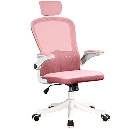 Gziztx Bürostuhl, Ergonomischer Stuhl mit 90° hochklappbarer Armlehne und Kopfstütze, höhenverstellbar, Computer-Drehstuhl mit Lendenwirbelstütze 360° drehbar Gaming-Stuhl (rosa) von Gziztx