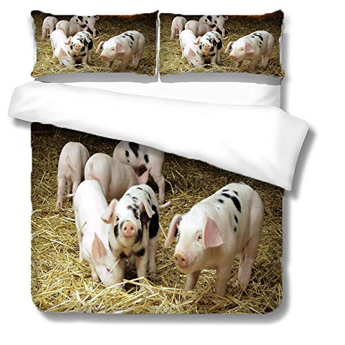 Gzsyb Bettwasche Bettbezug Set 200x200 cm Mikrofaser Süßes Schwein 3D Digital Drucken Bettbezüge Set und Kissenbezug Betten Schlafzimmer - 1 Bettbezug + 2 Kissenbezüge von Gzsyb