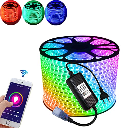 H+H Leipzig 20 Meter 230V 5050 SMD 60LEDs/M Mehrfarbig RGB LED Strip Streifen Lichtband Lichtleiste Lichtschlauch mit IP20 WiFi Netzteil Controller (ohne Fernbedienung) von H+H Leipzig