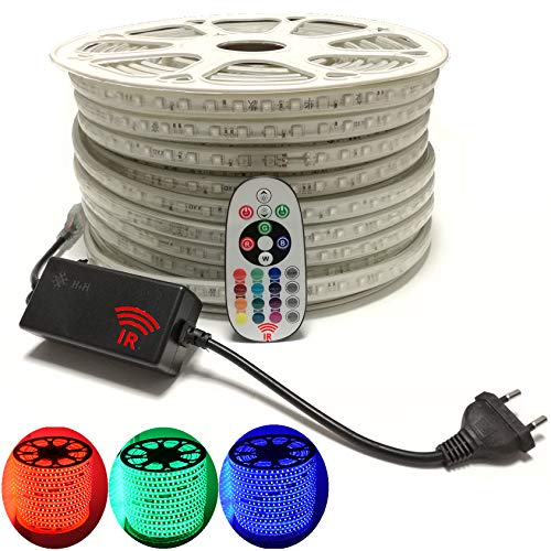 RGB LED Streifen Set, mehrfarbig 230V, 60LEDs/M, SMD 5050, RGB LED Strip Streifen Lichtband Lichtleiste (20 Meter, Infrarot-IP20-Controller) von H+H Leipzig