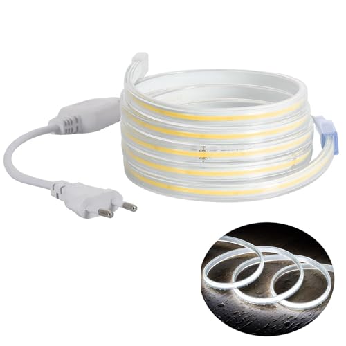 H+H Leipzig LED COB Strip Streifen (Teilmöglichkeit aller 10 cm) + IP20 Netzkabel mit Eurostecker. (07 Meter, Kaltweiß, 240LEDs/M, ohne Schalter) von H+H Leipzig