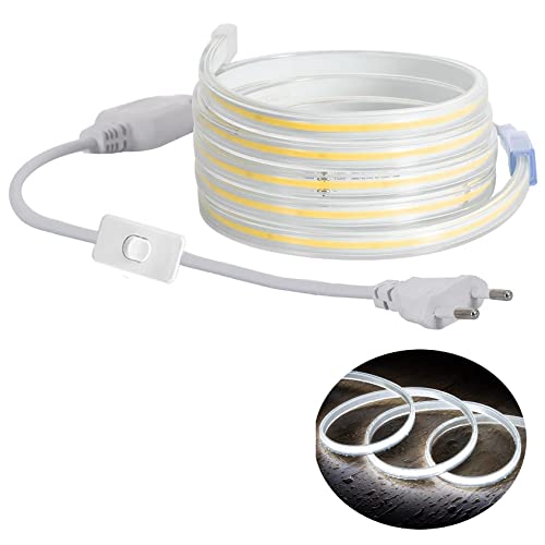 H+H Leipzig LED COB Strip Streifen (Teilmöglichkeit aller 10 cm) + IP20 Netzkabel mit Eurostecker. (10 Meter, Kaltweiß, 240LEDs/M, mit Schalter) von H+H Leipzig