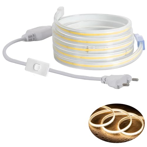 H+H Leipzig LED COB Strip Streifen (Teilmöglichkeit aller 10 cm) + IP20 Netzkabel mit Eurostecker. (10 Meter, Warmweiß, 240LEDs/M, mit Schalter) von H+H Leipzig
