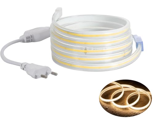 H+H Leipzig LED COB Strip Streifen (Teilmöglichkeit aller 10 cm) + IP20 Netzkabel mit Eurostecker. (15 Meter, Warmweiß, 240LEDs/M, ohne Schalter) von H+H Leipzig