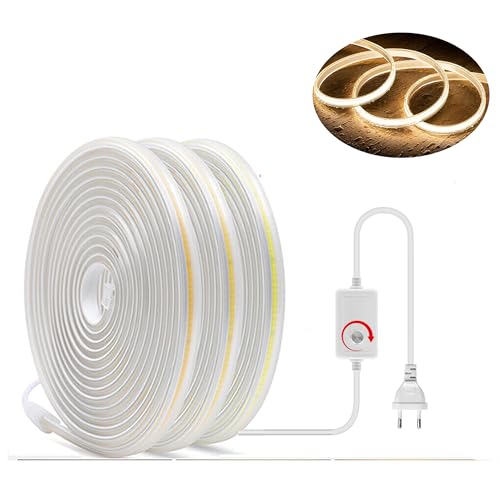 H+H Leipzig LED COB Strip Streifen (Teilmöglichkeit aller 10 cm) + IP20 Netzkabel mit Eurostecker. (20 Meter, Warmweiß, 240LEDs/M, mit Dimmer) von H+H Leipzig