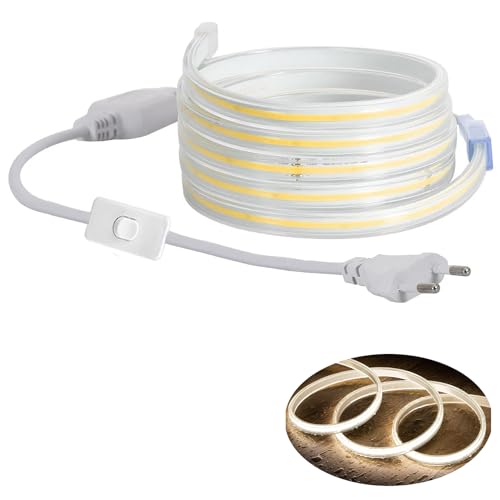 H+H Leipzig LED COB Strip Streifen (Teilmöglichkeit aller 10 cm) + IP20 Netzkabel mit Eurostecker. (03 Meter, Neutralweiß, 240LEDs/M, mit Schalter) von H+H Leipzig
