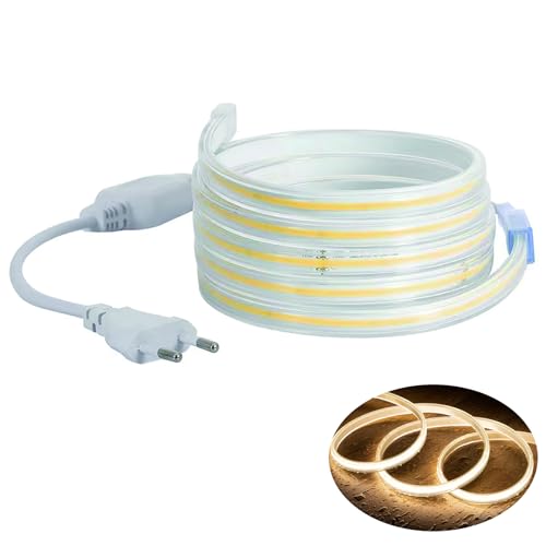 H+H Leipzig LED COB Strip Streifen (Teilmöglichkeit aller 10 cm) + IP20 Netzkabel mit Eurostecker. (10 Meter, Warmweiß, 240LEDs/M, ohne Schalter) von H+H Leipzig