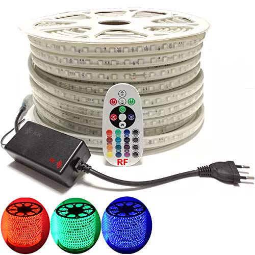 RGB LED Streifen Set, mehrfarbig 230V, 60LEDs/M, SMD 5050, RGB LED Strip Streifen Lichtband Lichtleiste (02 Meter, RadioFrequency-IP20-Controller) von H+H Leipzig